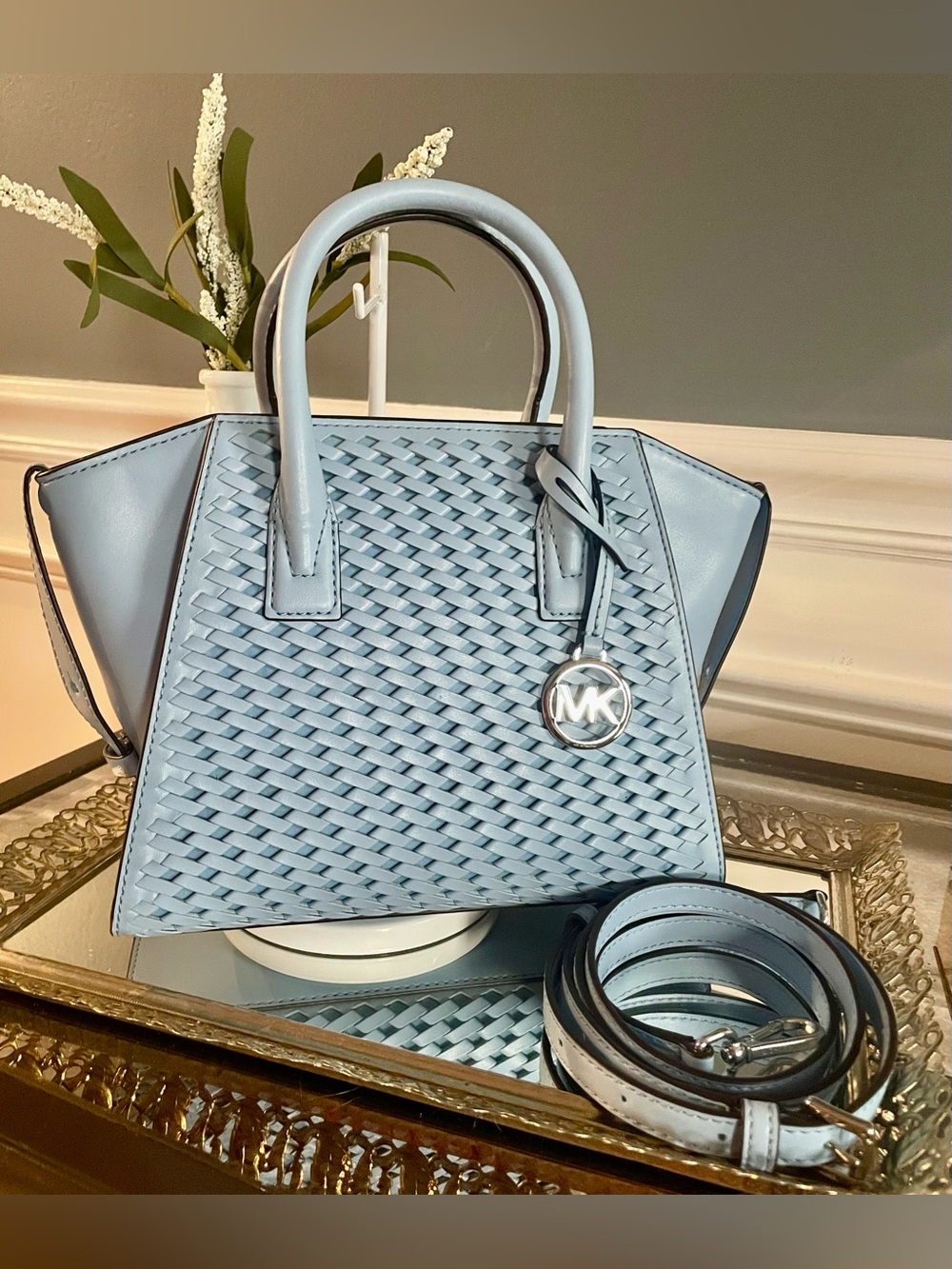 Michael Kors Avril Small Woven Satchel- Blue - Picture 8 of 8